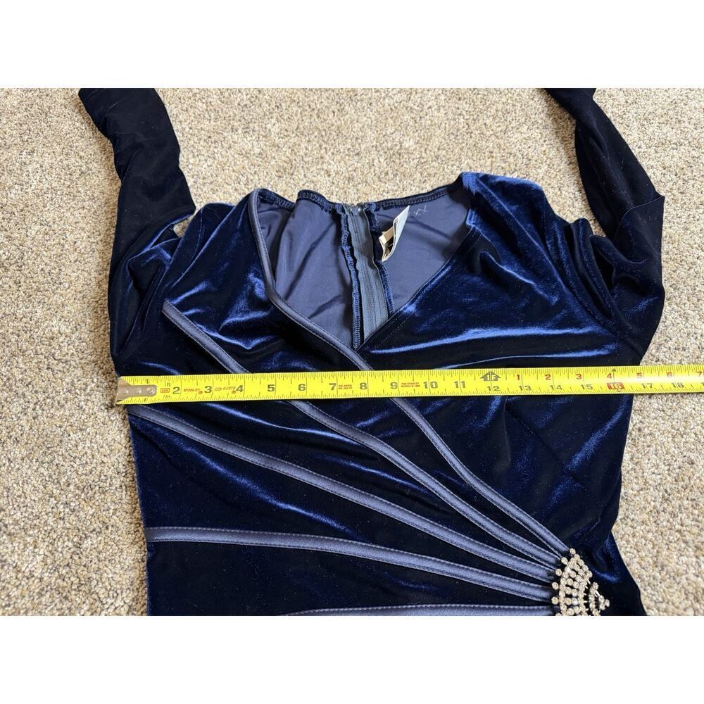 TADASHI Nordstrom Stretch Velvet Ribbon Accent Rhinestone Maxi Blue Dress Small - Picture 5 of 7